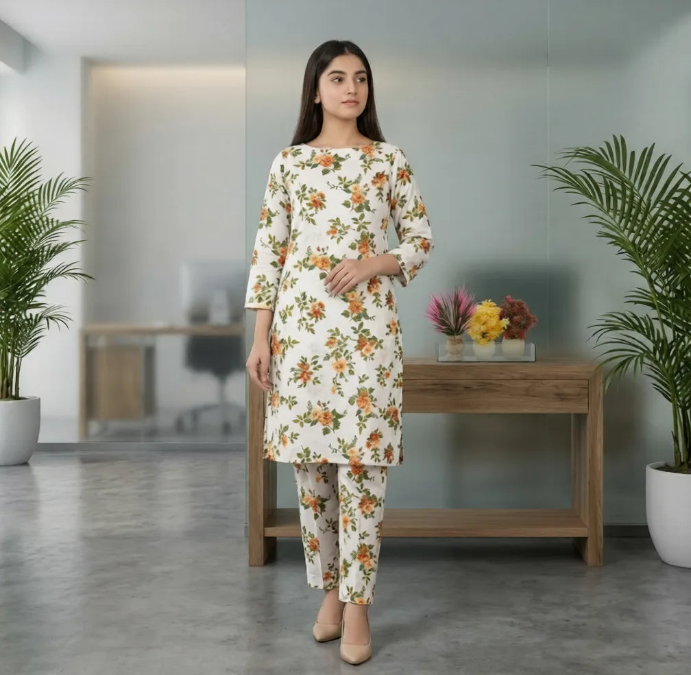 2 Piece – Cotton Digital Print Suit ( Design LS136)