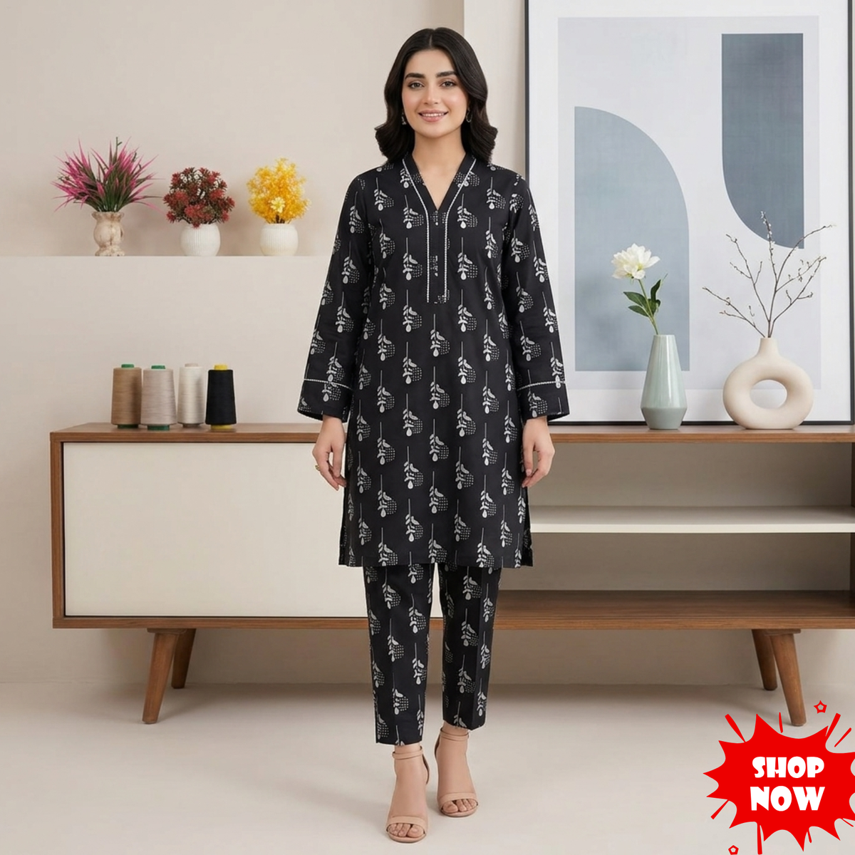 2 Piece – Cotton Digital Print Suit ( Design LS202)
