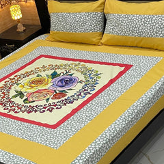 Digital gold panel bedsheet DGT0748